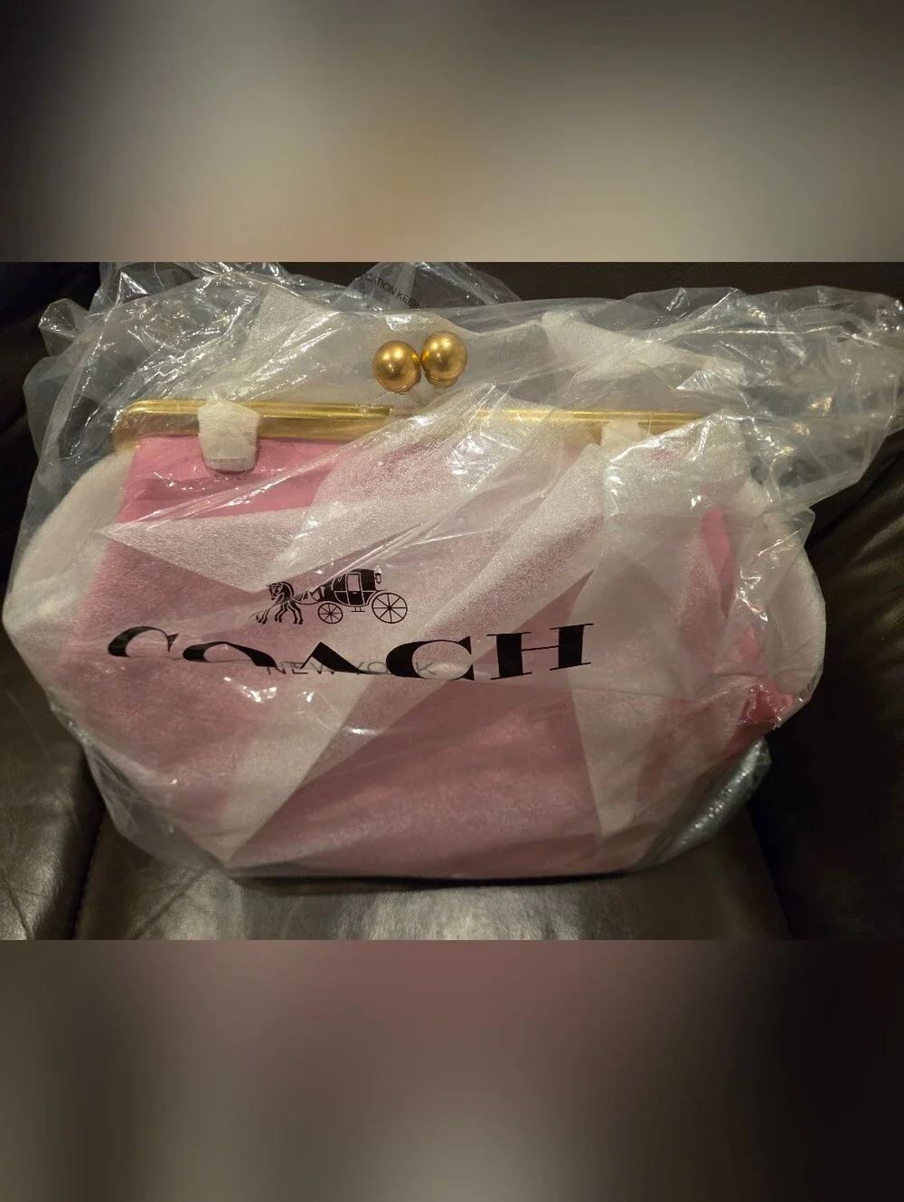 Coach Pink Frame Kiss-Lock Clutch with Gold Hardware